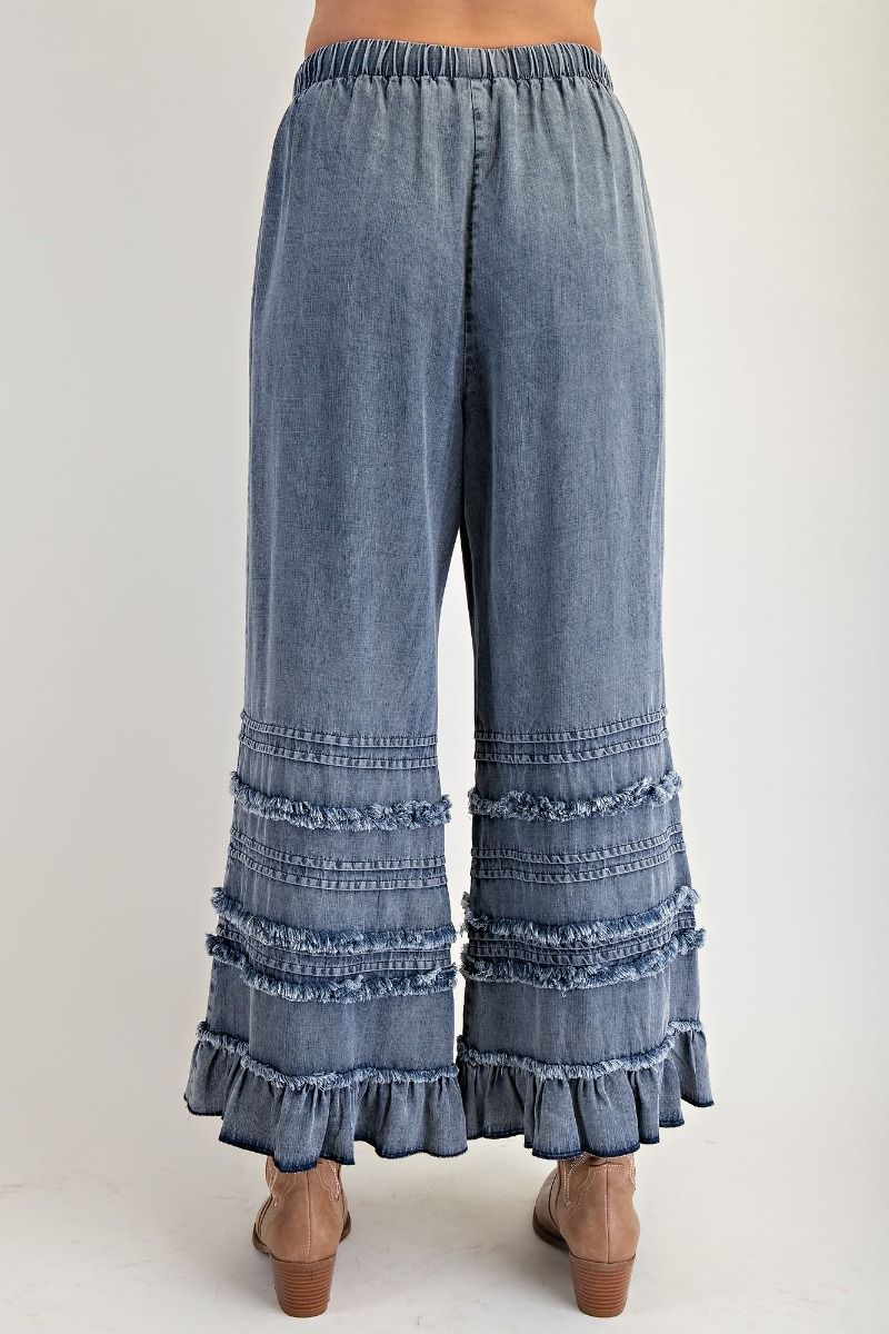 Dark Washed Denim Fray Chambray Pants