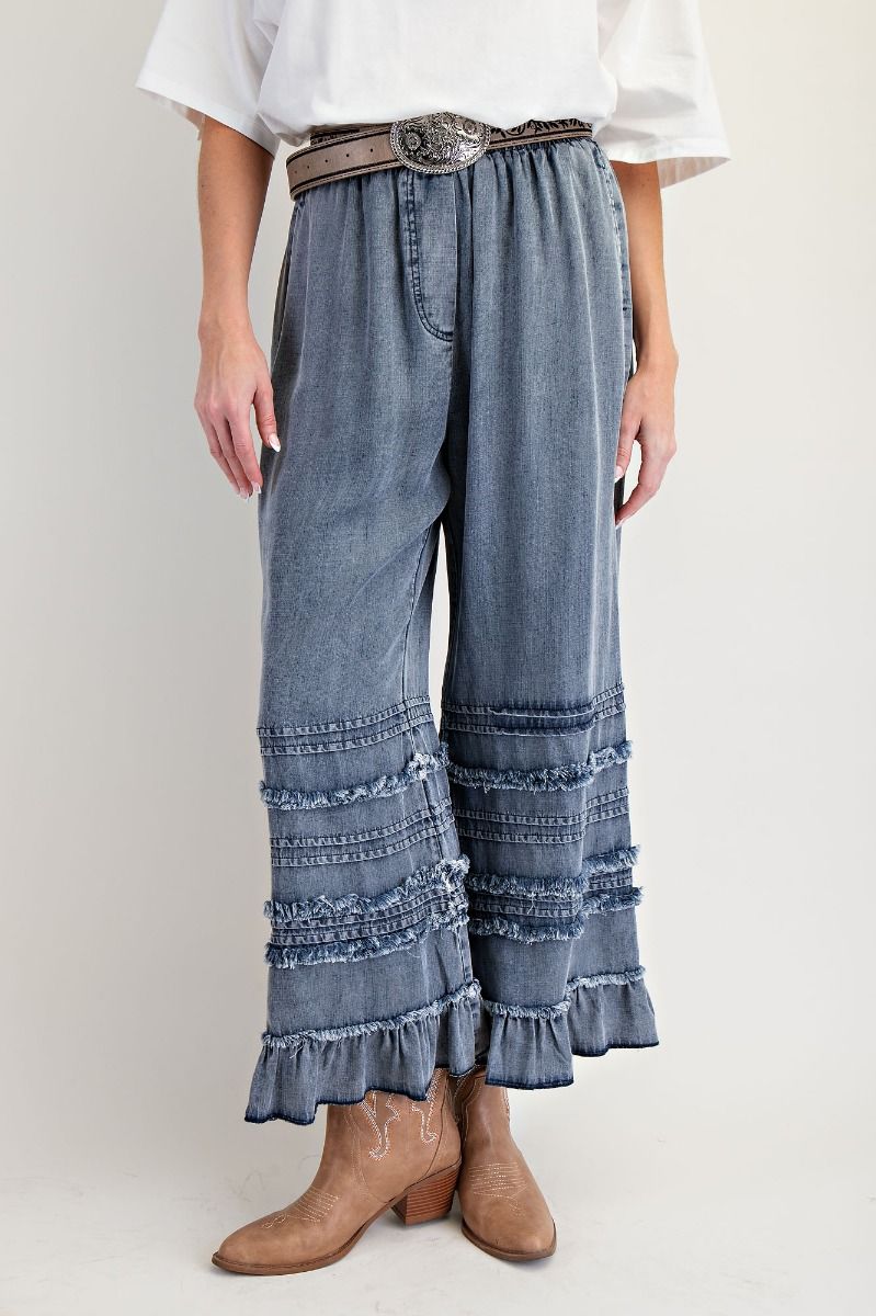Dark Washed Denim Fray Chambray Pants