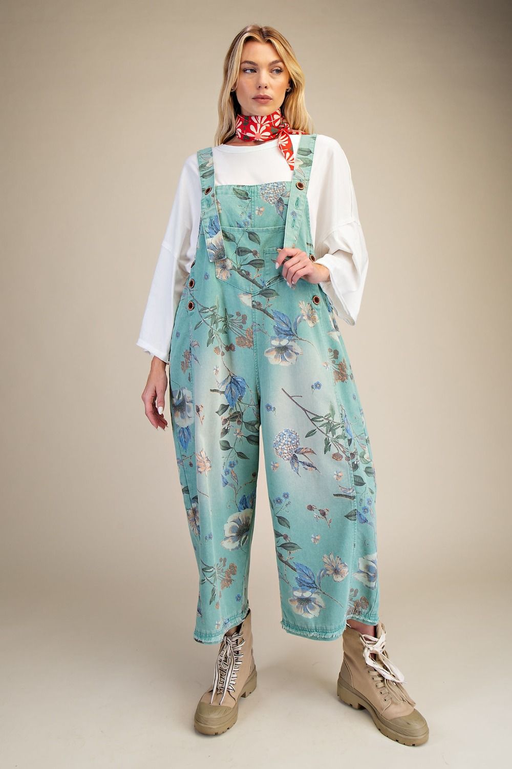 Flower Washed Overalls Mint Blue