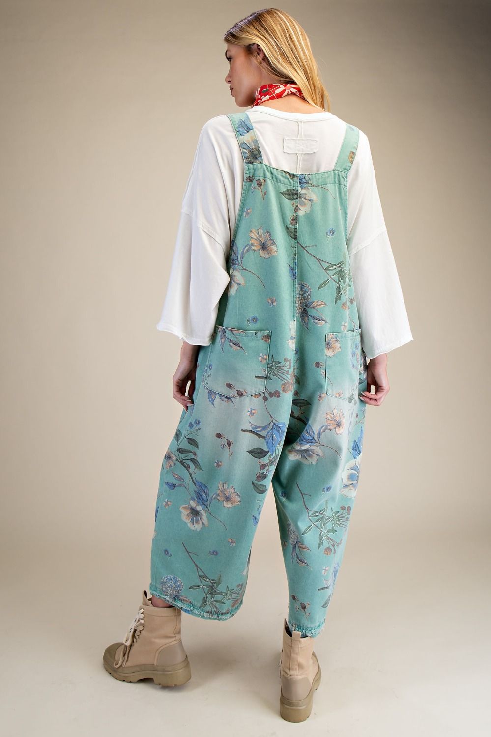 Flower Washed Overalls Mint Blue