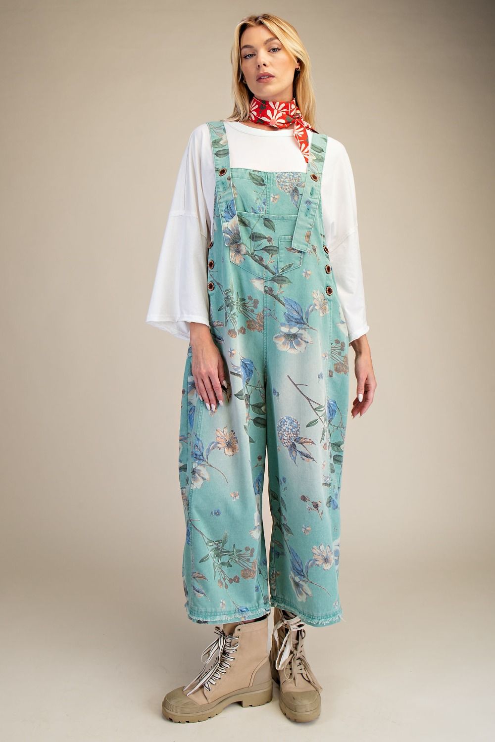Flower Washed Overalls Mint Blue