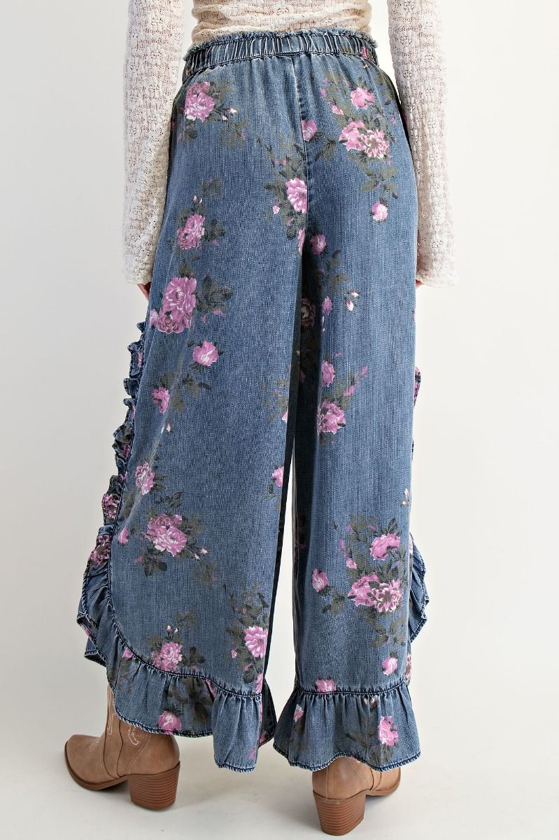 Blossom Washed Denim Ruffle Pants