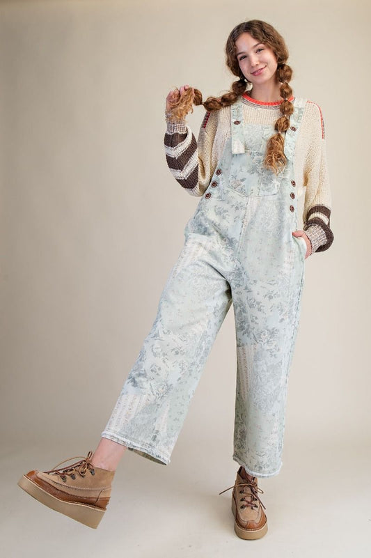 Vintage Flower Patch Overalls Sage