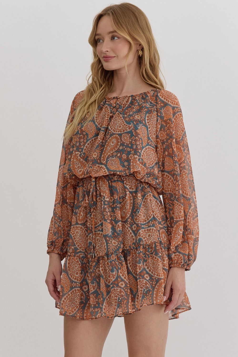 Paisley Dress Rust/Grey
