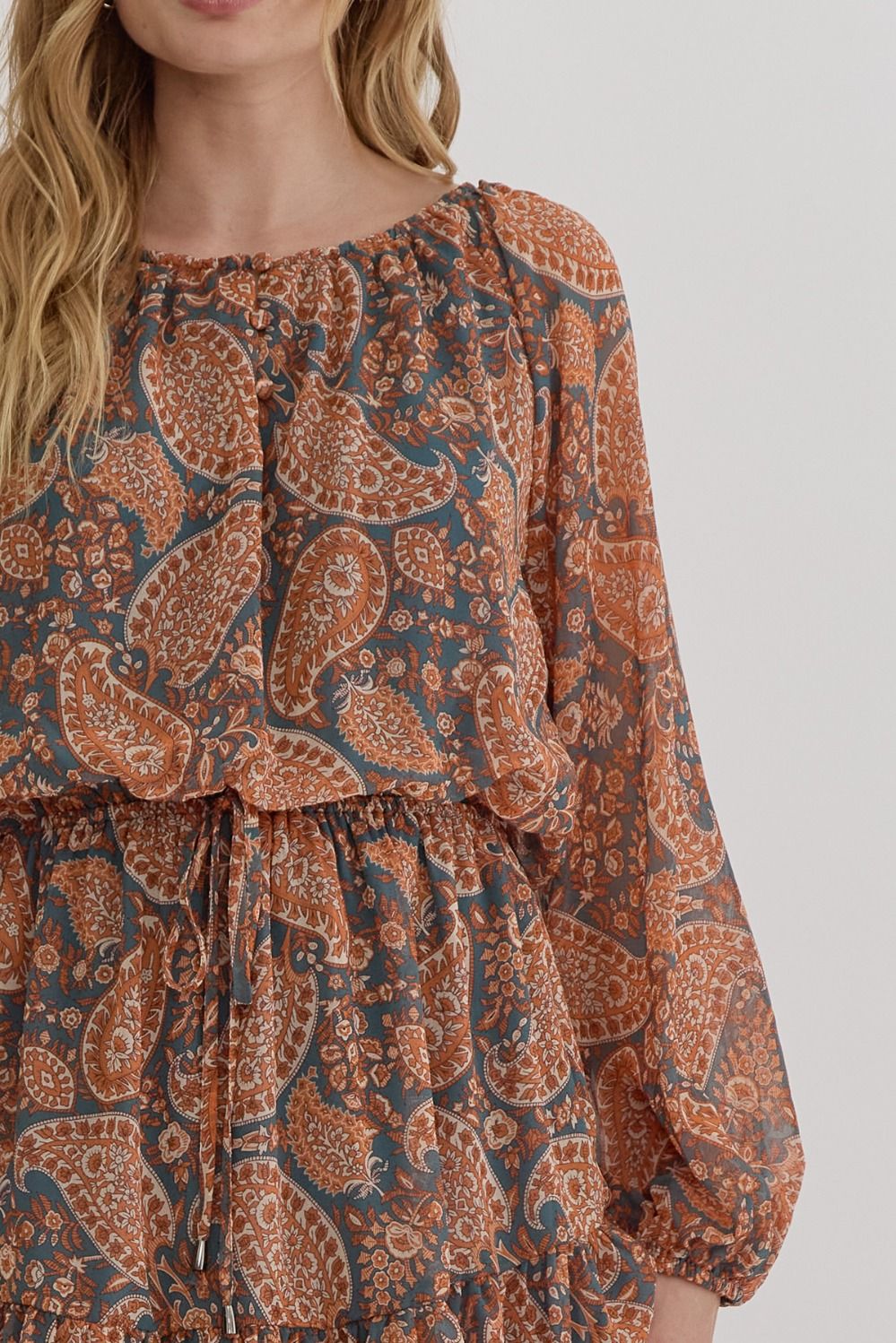 Paisley Dress Rust/Grey