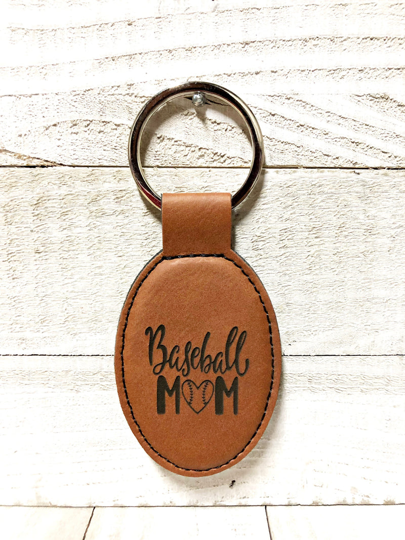 Engraved Oval Key Chain- Baseball Mom Dark Brown