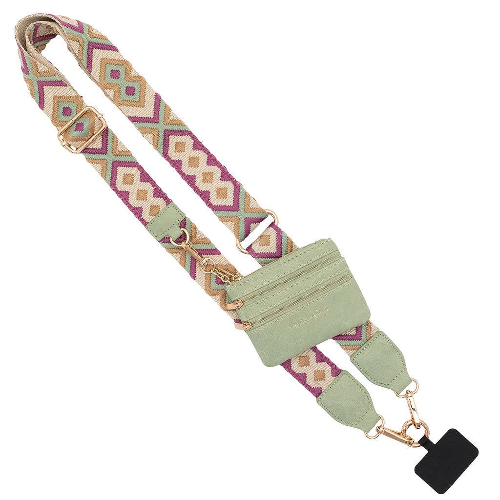 Save The Girls - Crossbody Strap with Pouch Green/Purple Pattern