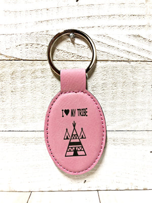 Engraved Oval Key Chain- My Tribe Pink