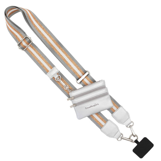 Save The Girls Crossbody Strap with Pouch - Silver Grey/Gold/White