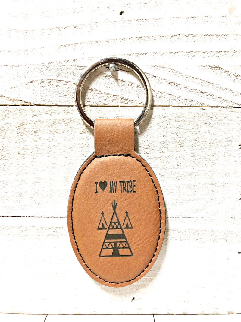 Engraved Oval Key Chain- My Tribe Dark Brown
