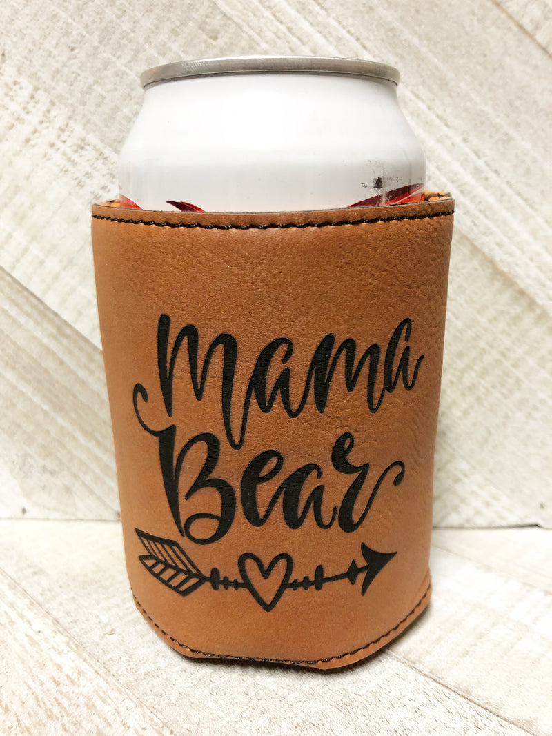 Engraved Beverage Koozie Holder- Mama Bear Dark Brown