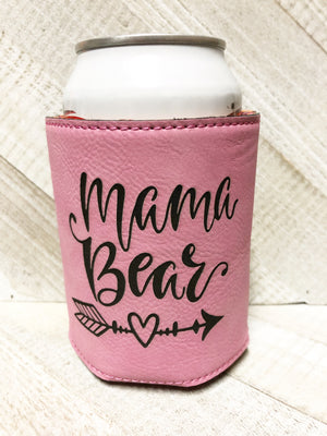 Engraved Beverage Koozie Holder- Mama Bear Pink