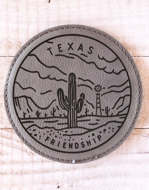 Engraved 4" Round Coaster- Texas Friendship Gray
