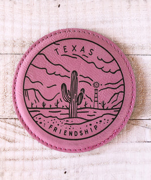 Engraved 4" Round Coaster- Texas Friendship Pink