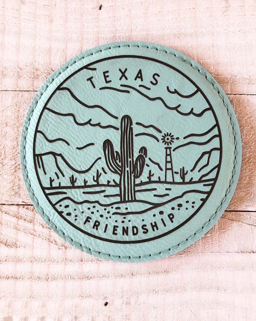 Engraved 4" Round Coaster- Texas Friendship Teal Blue