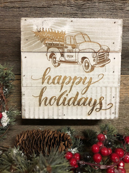 Engraved Decor- Happy Holidays Farm Truck