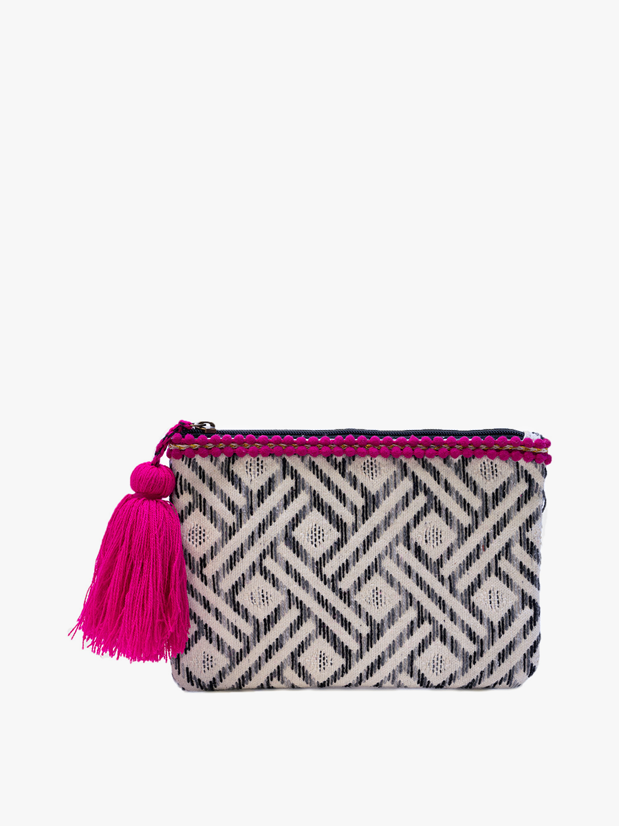Hot Pink/ Black Adalaide Printed Cotton Pouch