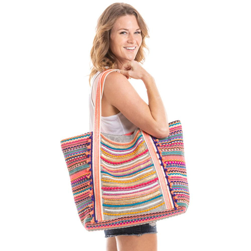 PINK, BLUE, AND FUCHSIA STRIPED TOTE BAG