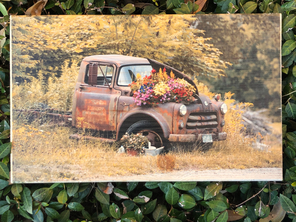 UV Color Handmade Decor- Rusty Vintage Truck & Field Flowers
