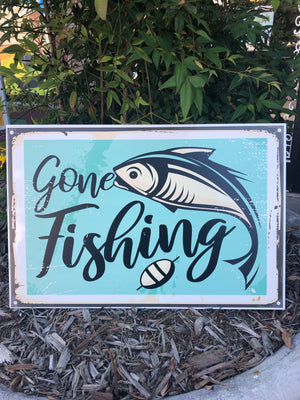 Metal UV Printed Sign- Gone Fishing Large