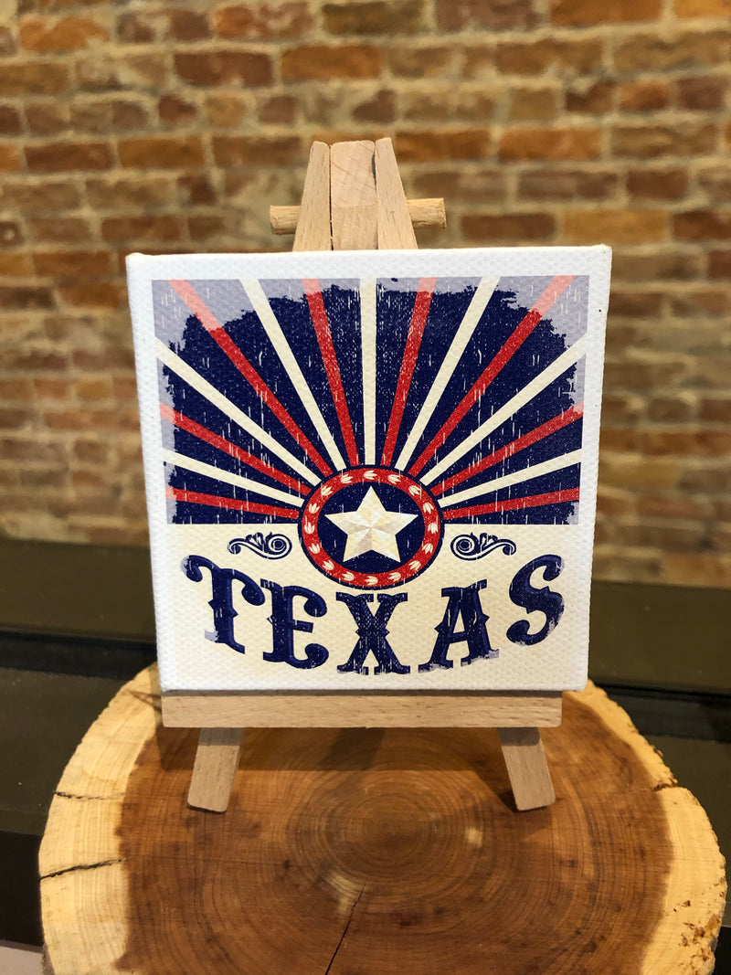 Mini Canvas Signs w/Wooden Easel~TEXAS Blue Lone Star
