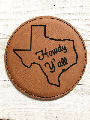 Engraved 4" Round Coaster-Howdy Yall Dark Brown