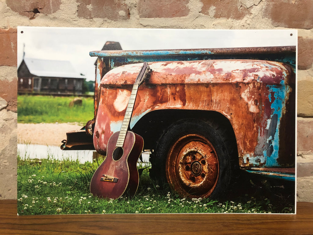 Metal UV Printed Sign- Vintage Truck w/guitar