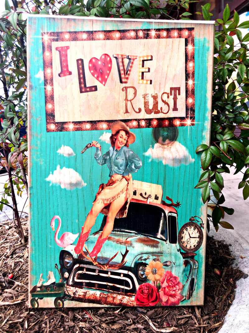 UV Color Handmade Decor- Vintage Cowgirl I love Rust