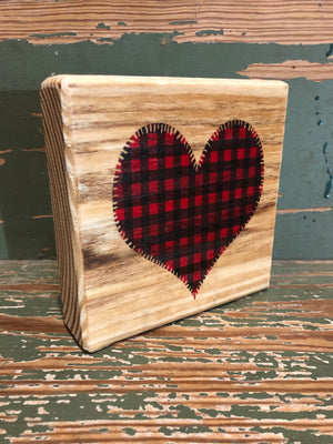 Handmade Décor- Buffalo Plaid heart on natural pine