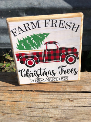 Handmade Décor- Farm Fresh Christmas Trees Buffalo Plaid Truck white background
