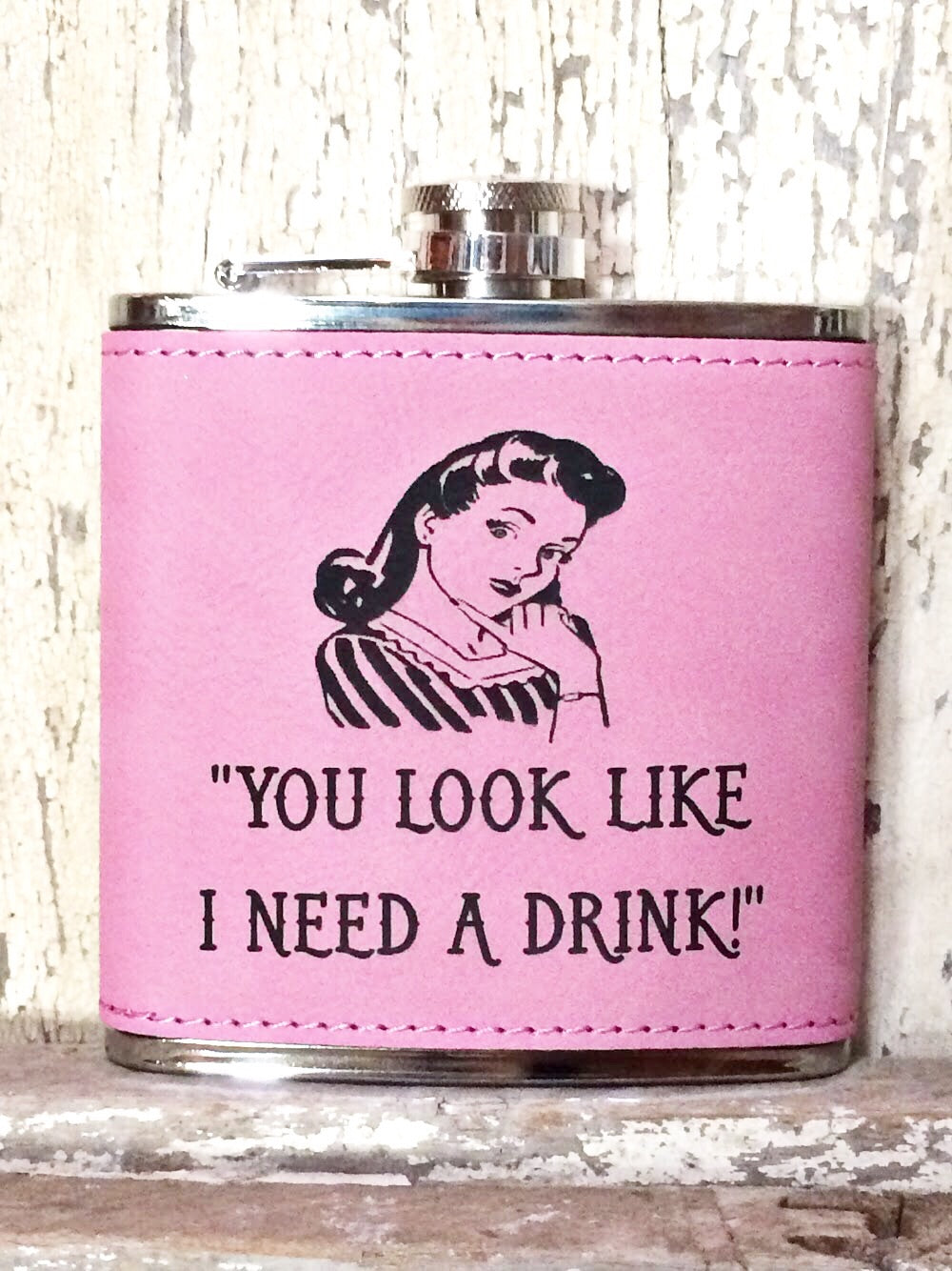 Engraved Stainless Steel 6 oz Flask- I Need a Drink Pink