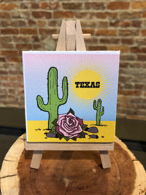 Mini Canvas Signs w/Wooden Easel~TEXAS DESERT w/ Cactus