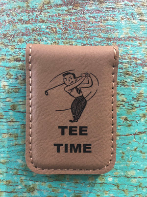 Engraved Magnetic  Money Clip Holder Light Brown-Tee Time Golfer